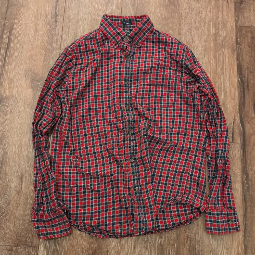 J.CREW Men's Medium Brushed Twill Button Up Shirt Red Plaid Tartan Slim Cotton